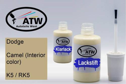 Dodge, Camel (Interior color), K5 / RK5: 20ml Lackstift + 20ml Klarlack - Set, von ATW Autoteile West.